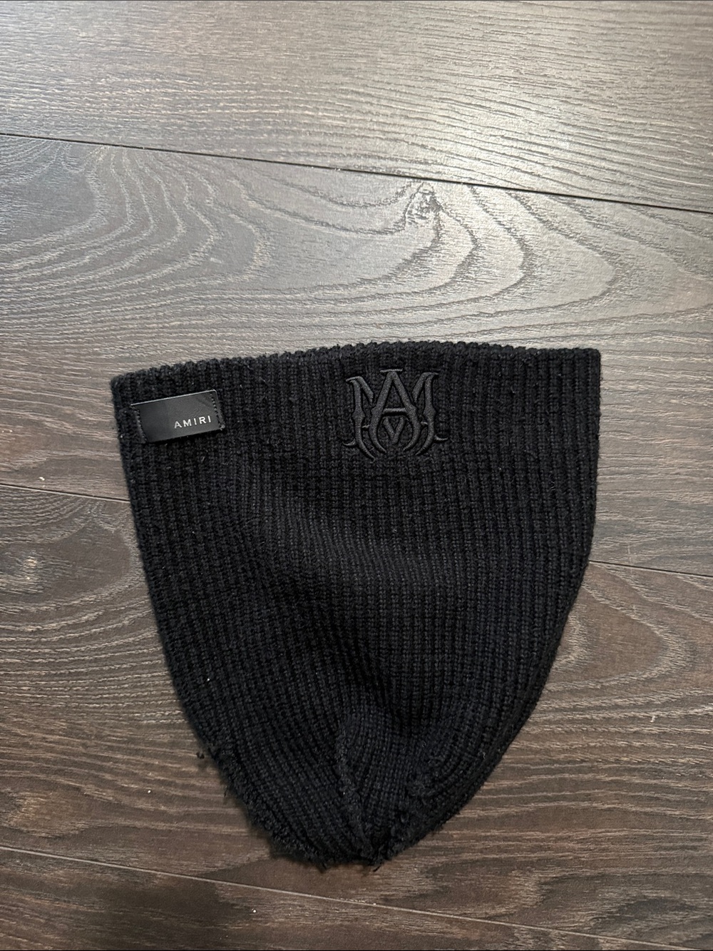 AMIRI Black Ribbed Knit Beanie with Tone-on-Tone Logo